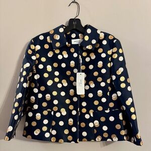 Akris Punto Navy Jacquard Metallic Dot Jacket — Size 8, NWT